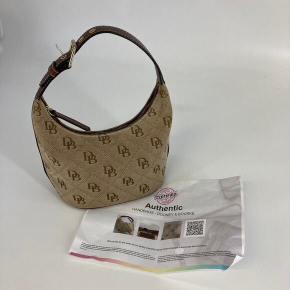 DOONEY & BOURKE SMALL TAN, BROWN SIGNATURE PRINT SHOLDER BAG - Picture 3 of 13